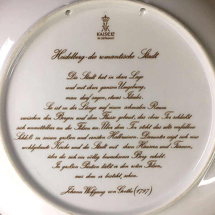 KAISER W. GERMANY CABINET / DISPLAY PLATE  ' Alte Bru"cke u Schloss '    24 cm. / 9 1 / 2 ins. dia.