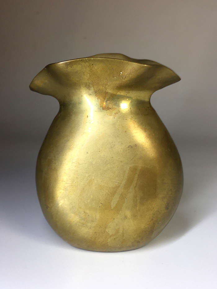 SOLID BRASS, HEAVY BASE  FLARED, WAVY RIM VASE