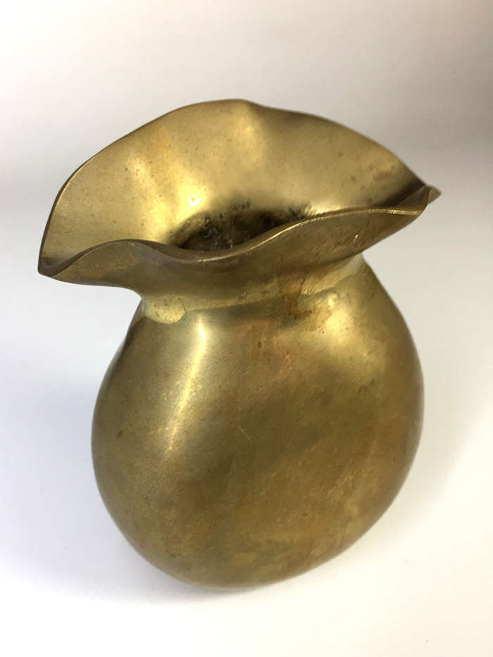 SOLID BRASS, HEAVY BASE  FLARED, WAVY RIM VASE