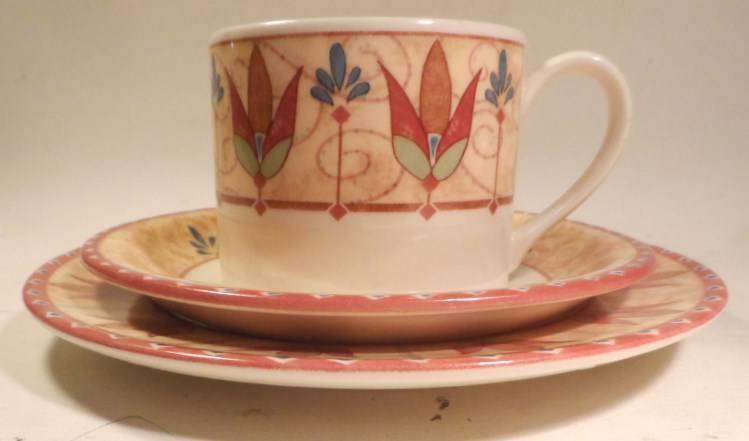 JOHNSON BROS. ENGLISH PORCELAIN TEA TRIOS ' PAPYRUS ' deco design - 7 trios available