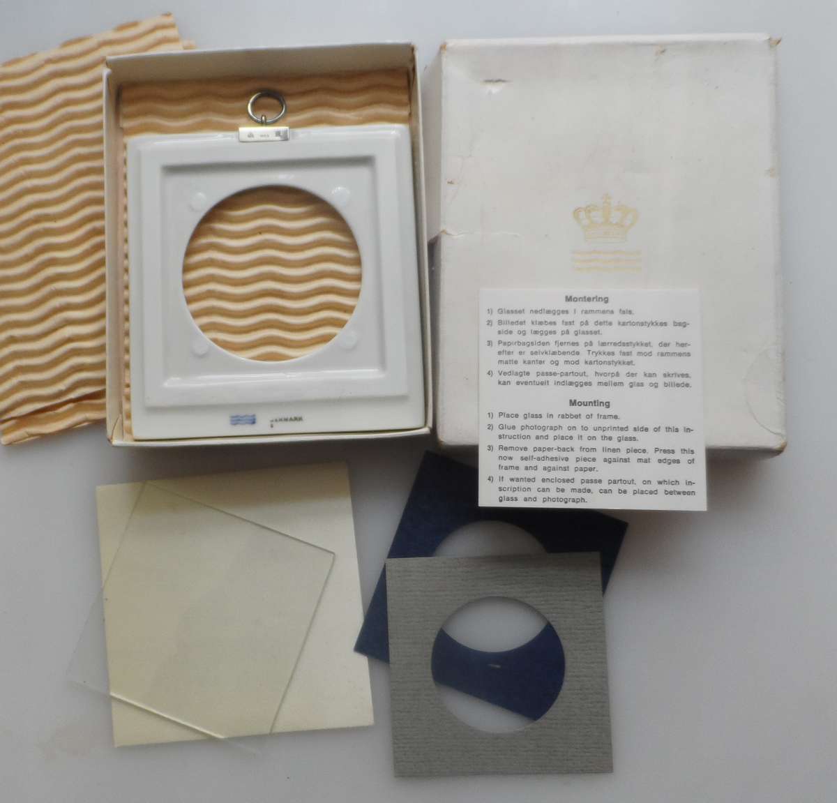 DANISH PORCELAIN PICTURE FRAMES  with backing mounts and glass  , set of 3