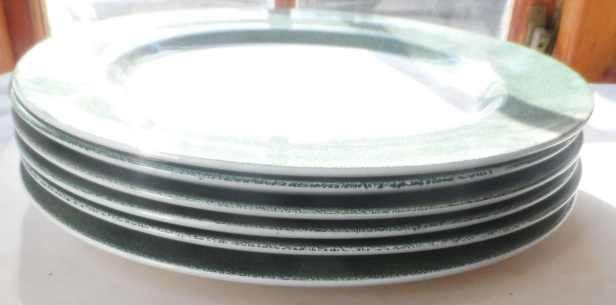 SPODE  ' VERMICELLI GREEN ' CHARGER PLATES , UNDER PLATES,  33cm. / 12 5/8 ins. diam.  6 available