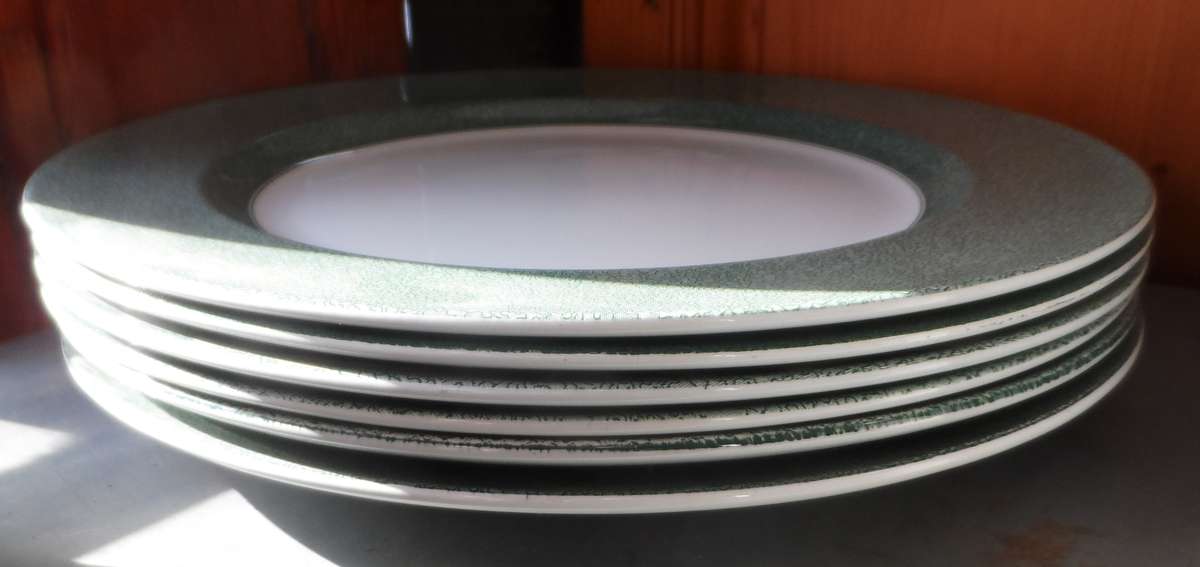 SPODE  ' VERMICELLI GREEN ' CHARGER PLATES , UNDER PLATES,  33cm. / 12 5/8 ins. diam.  6 available