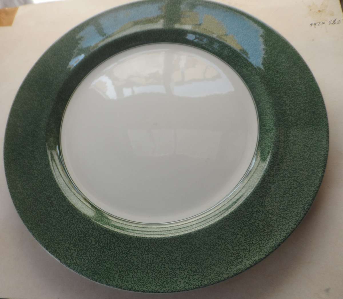 SPODE  ' VERMICELLI GREEN ' CHARGER PLATES , UNDER PLATES,  33cm. / 12 5/8 ins. diam.  6 available