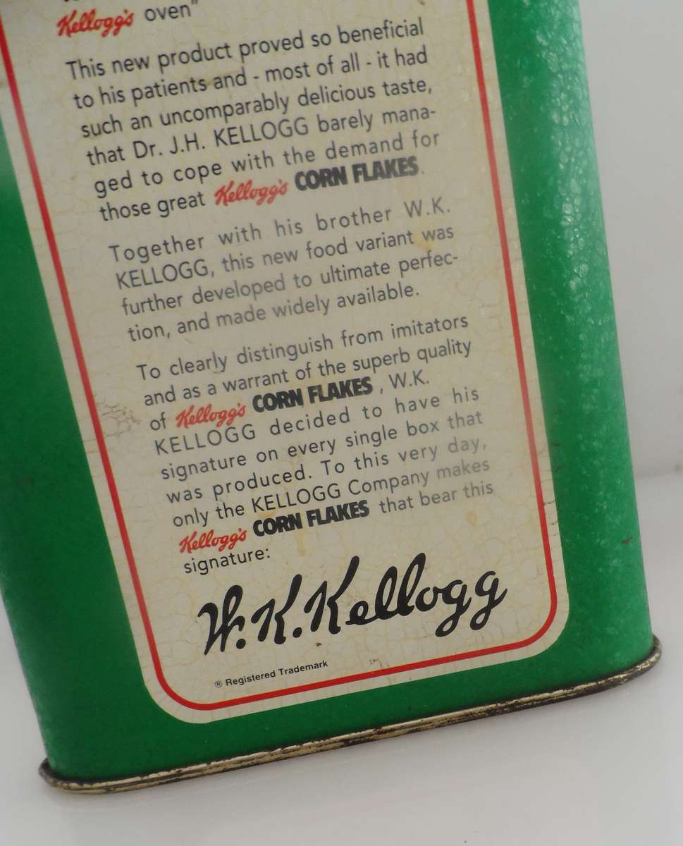 VINTAGE COLLECTIBLE , KELLOG,S TOASTED CORN FLAKES ,  LIDDED STORAGE TIN