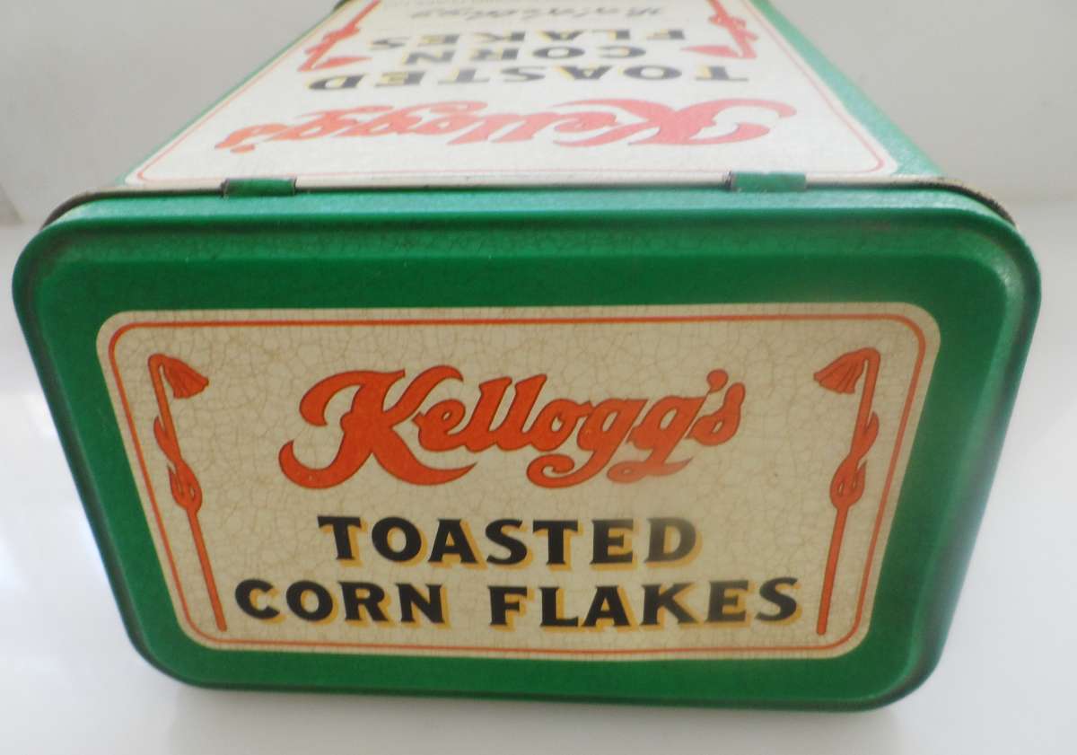 VINTAGE COLLECTIBLE , KELLOG,S TOASTED CORN FLAKES ,  LIDDED STORAGE TIN