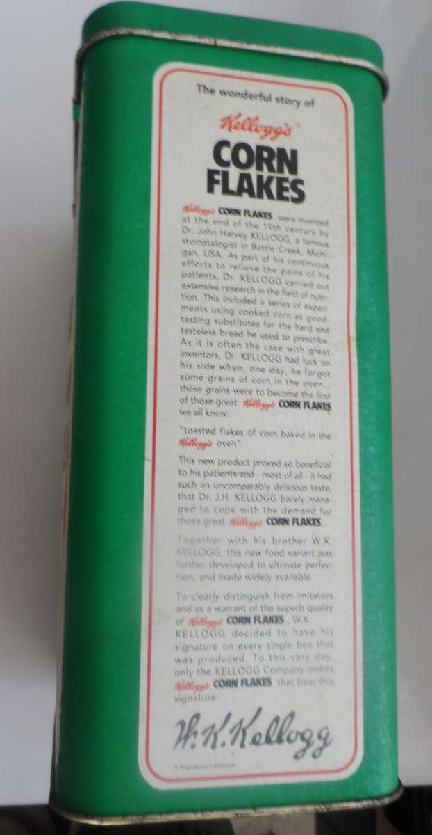 VINTAGE COLLECTIBLE , KELLOG,S TOASTED CORN FLAKES ,  LIDDED STORAGE TIN