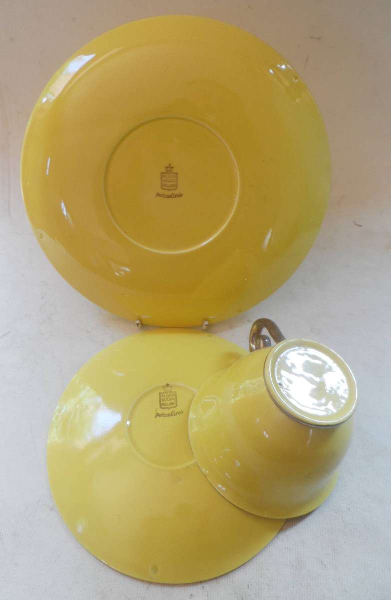 VINTAGE FLORA  GOUDA PORCELINA HOLLAND 'LARGE BREAKFAST TRIO  . Sunshine Yellow pattern ,