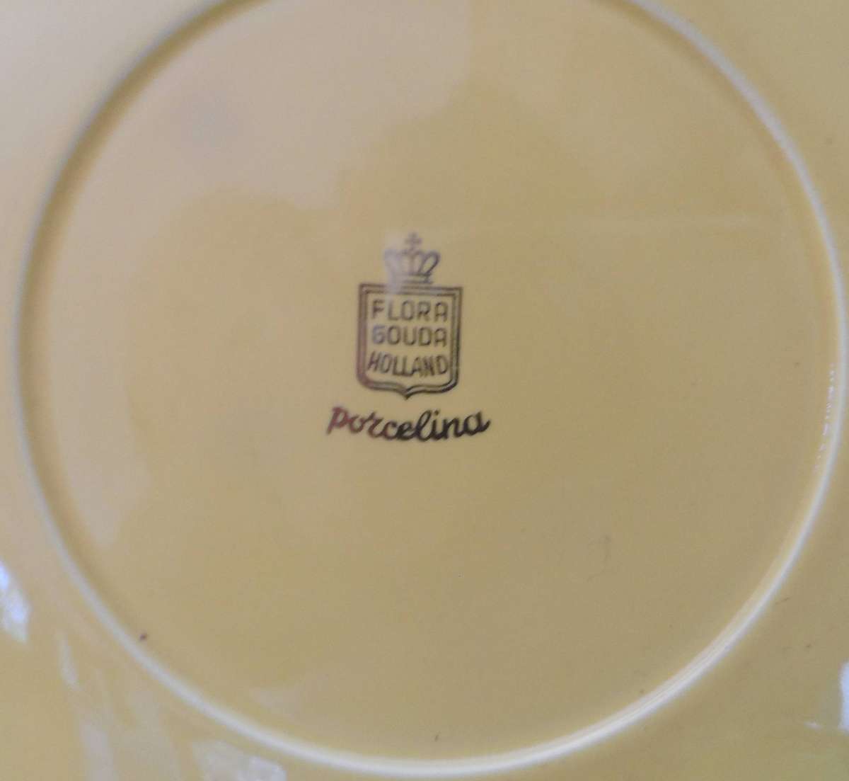 VINTAGE FLORA  GOUDA PORCELINA HOLLAND 'LARGE BREAKFAST TRIO  . Sunshine Yellow pattern ,
