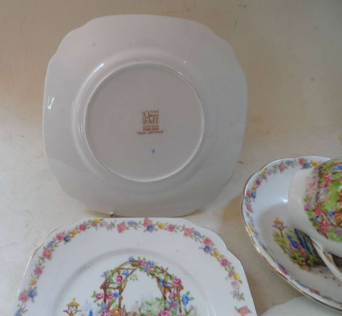 BELL CHINA    fine bone china tea trios '  ROSE COTTAGE ' pattern ,   2 TRIOS