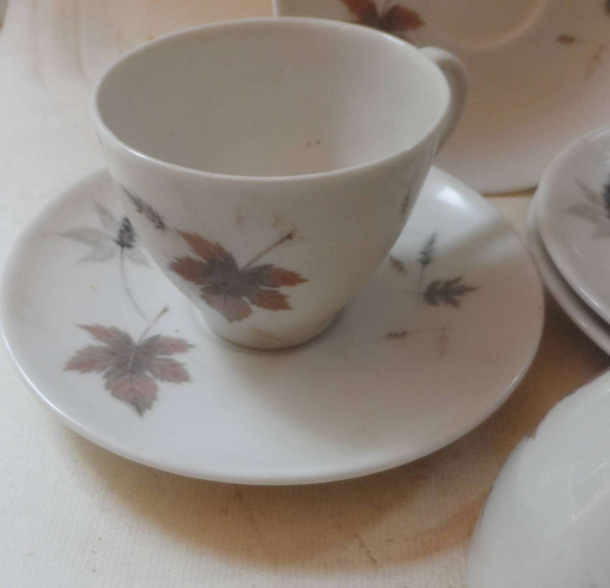 ROYAL DOULTON  SET OF 4  DEMITASSE  / ESPRESSO DUOS ' FALLING LEAVES ' PATTERN