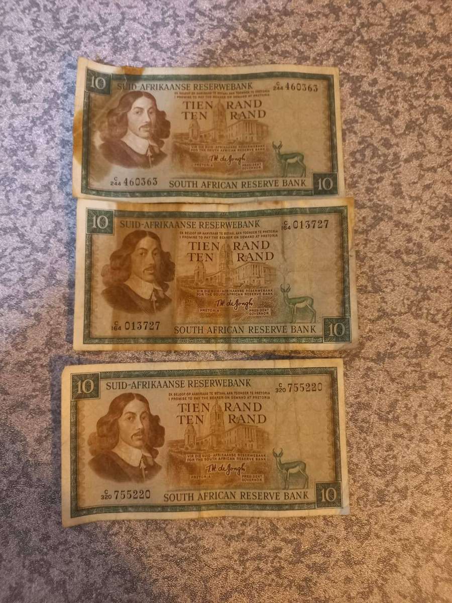 3 x R10 T W de Jongh well circulated notes