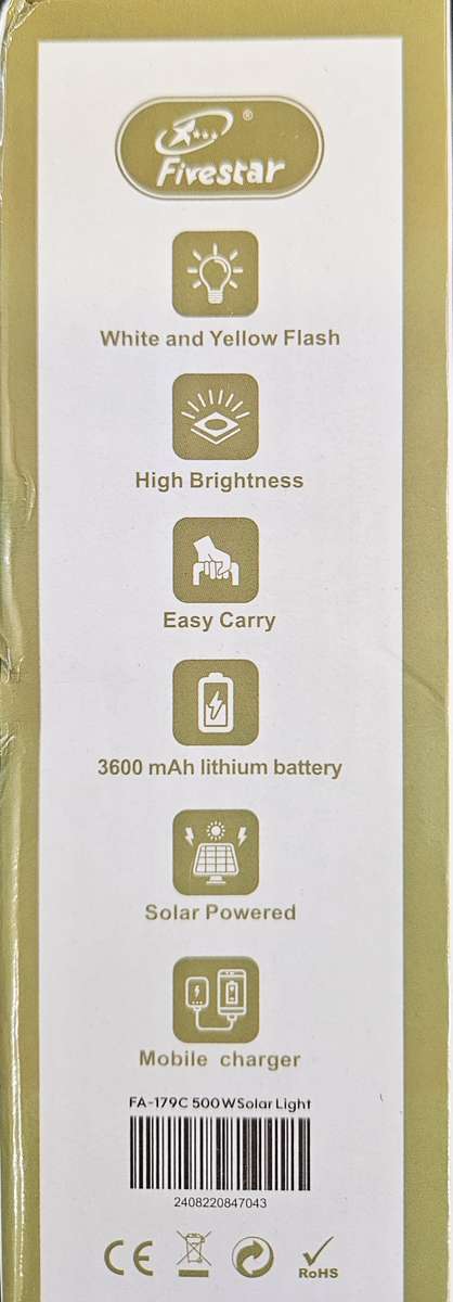 FIVESTAR Waterproof LED Solar , Outdoor ,Working and Load Shedding Light