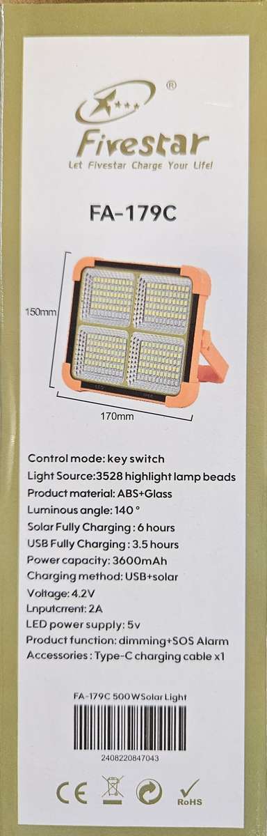 FIVESTAR Waterproof LED Solar , Outdoor ,Working and Load Shedding Light