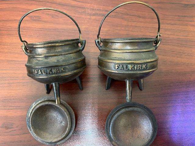 RARE - set of two vintage FALKIRK cast iron potjie pots