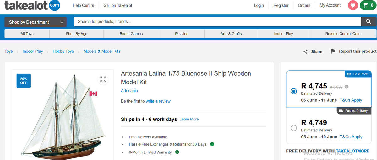 ARTESANIA LATINA 1:75 SCALE BLUENOSE-II MODEL KIT