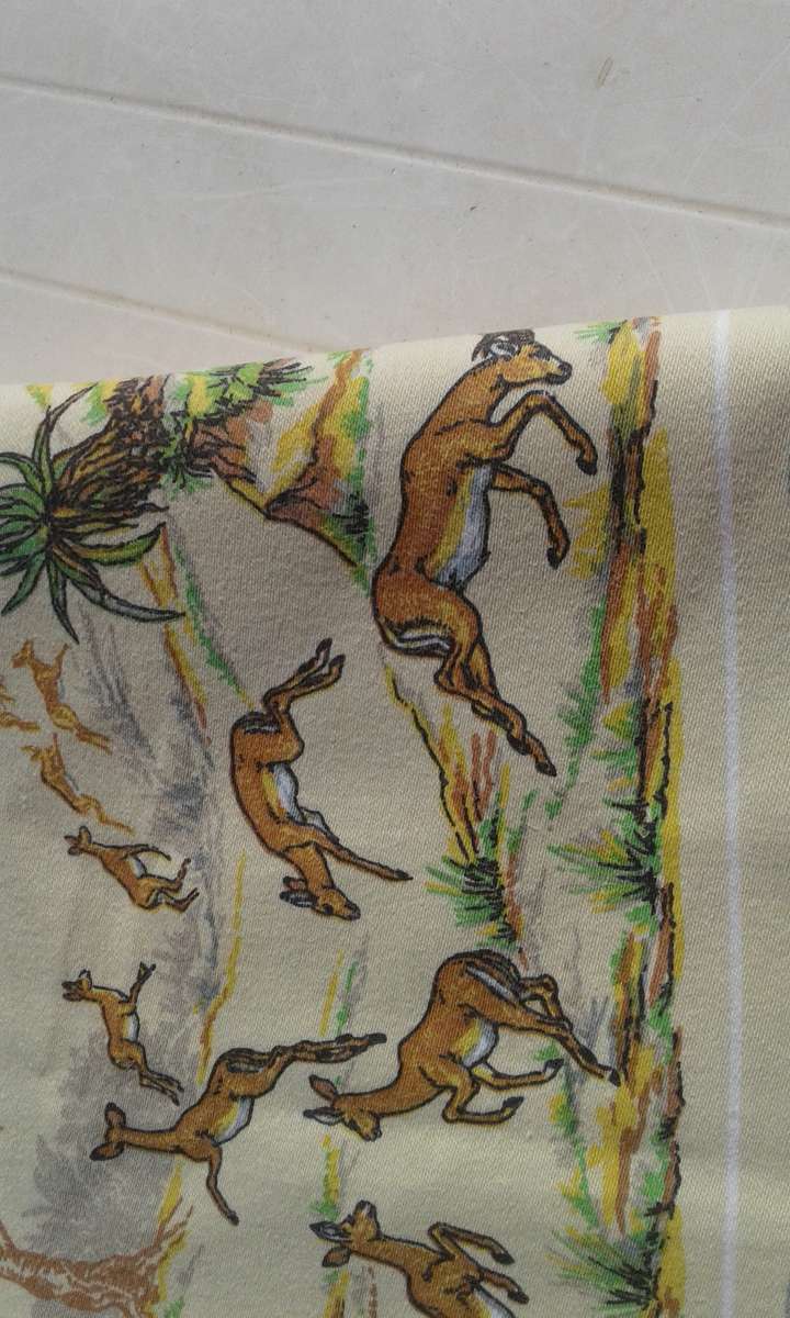 Tablecloth with a Kruger National Park theme.