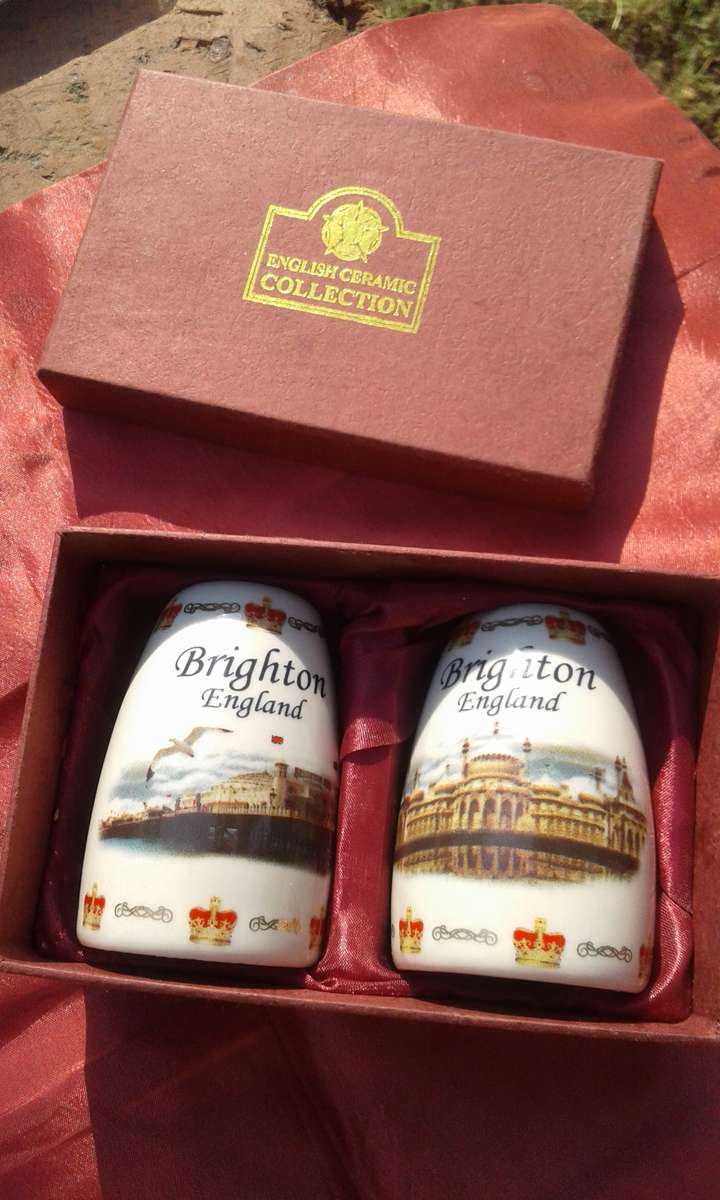 Salt and pepper set.  Brighton, England.  Excellent condition.