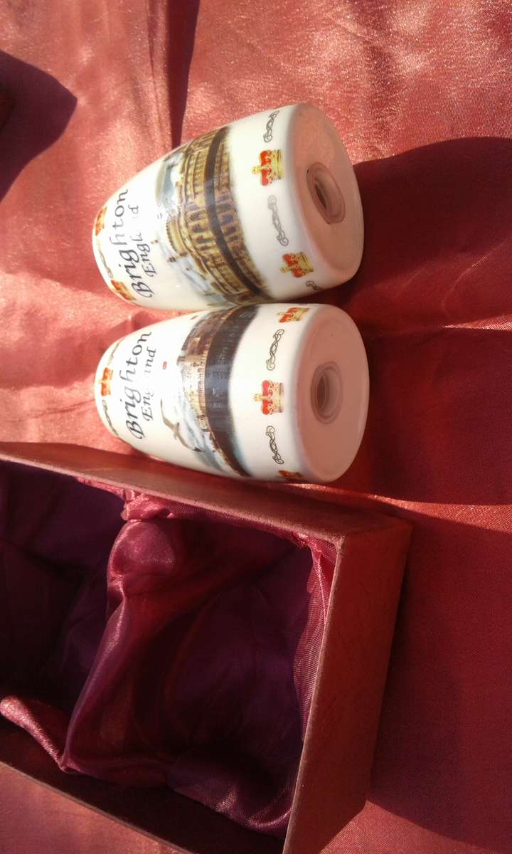 Salt and pepper set.  Brighton, England.  Excellent condition.