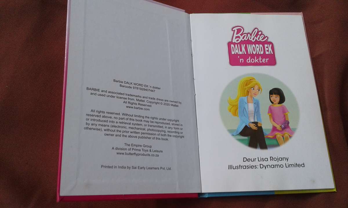 "Barbie Dalk word ek 'n Dokter"  Hard cover.