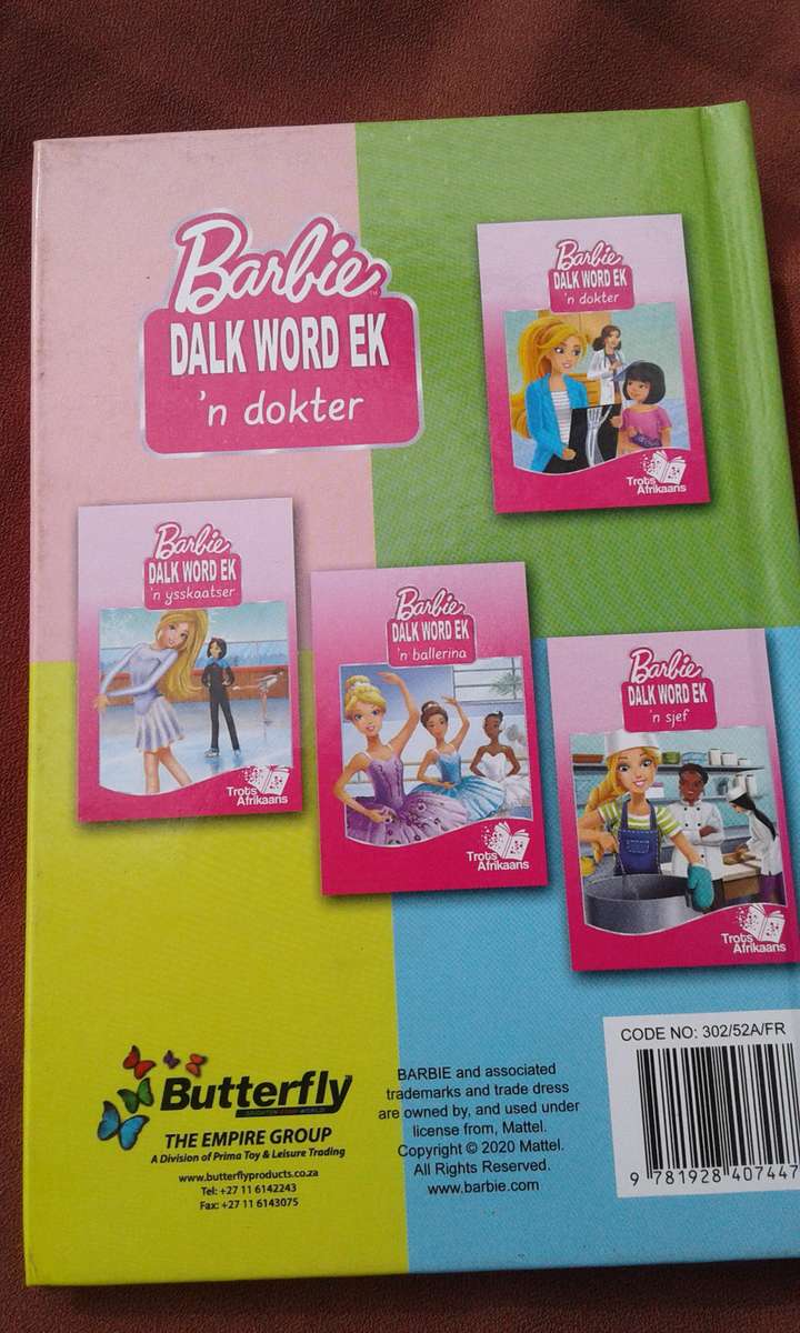"Barbie Dalk word ek 'n Dokter"  Hard cover.