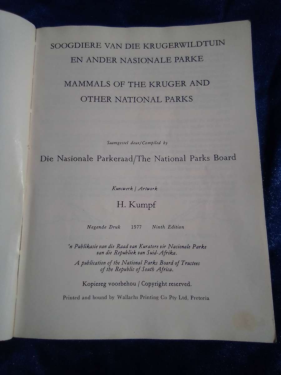 Soogdiere/Mammals  Ninth edition.  1977.Soft cover.