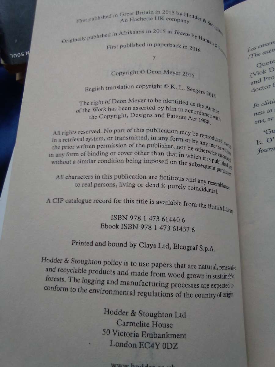 "Icarus"  Deon Meyer.  Soft cover.