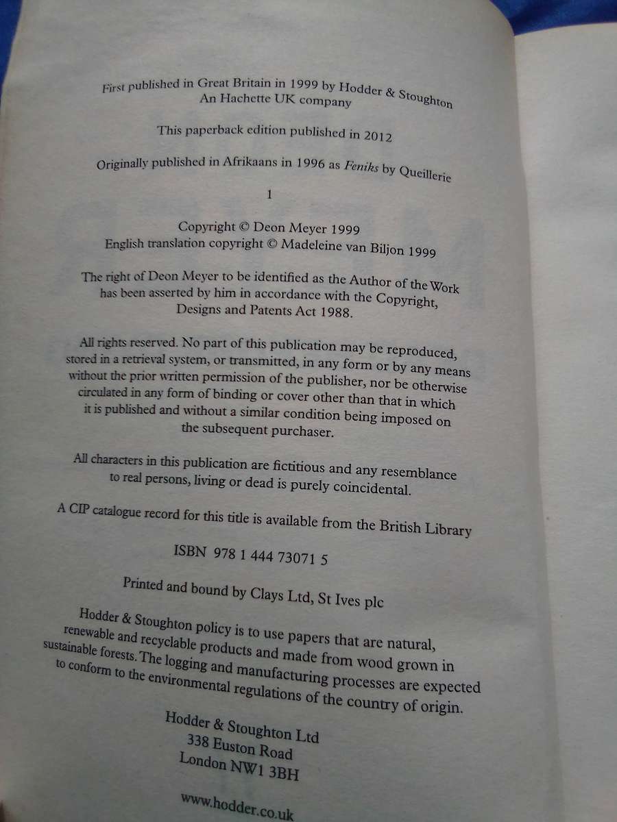 "Dead before Dying"  Deon Meyer.  Soft cover.