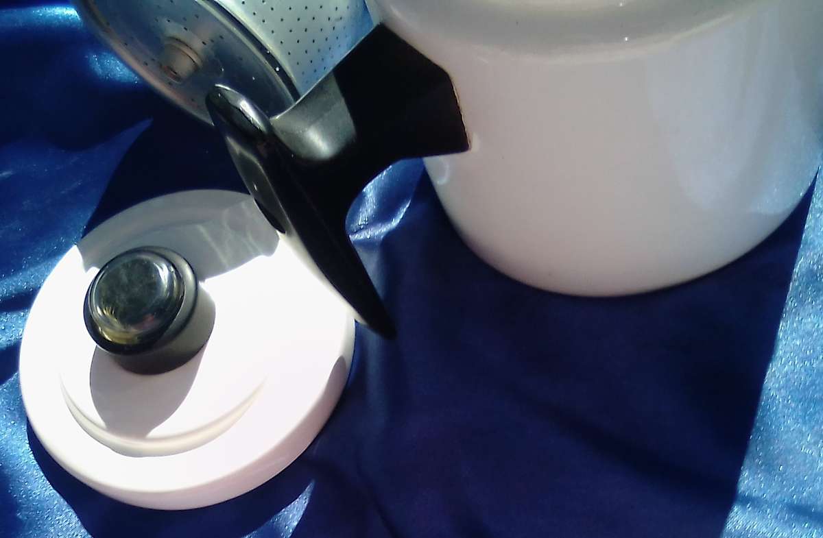 Enamel 2 cup, stove top, coffee perculator.