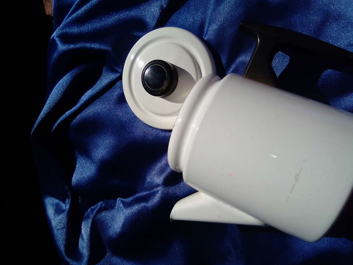 Enamel 2 cup, stove top, coffee perculator.