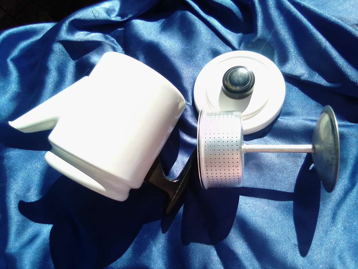 Enamel 2 cup, stove top, coffee perculator.