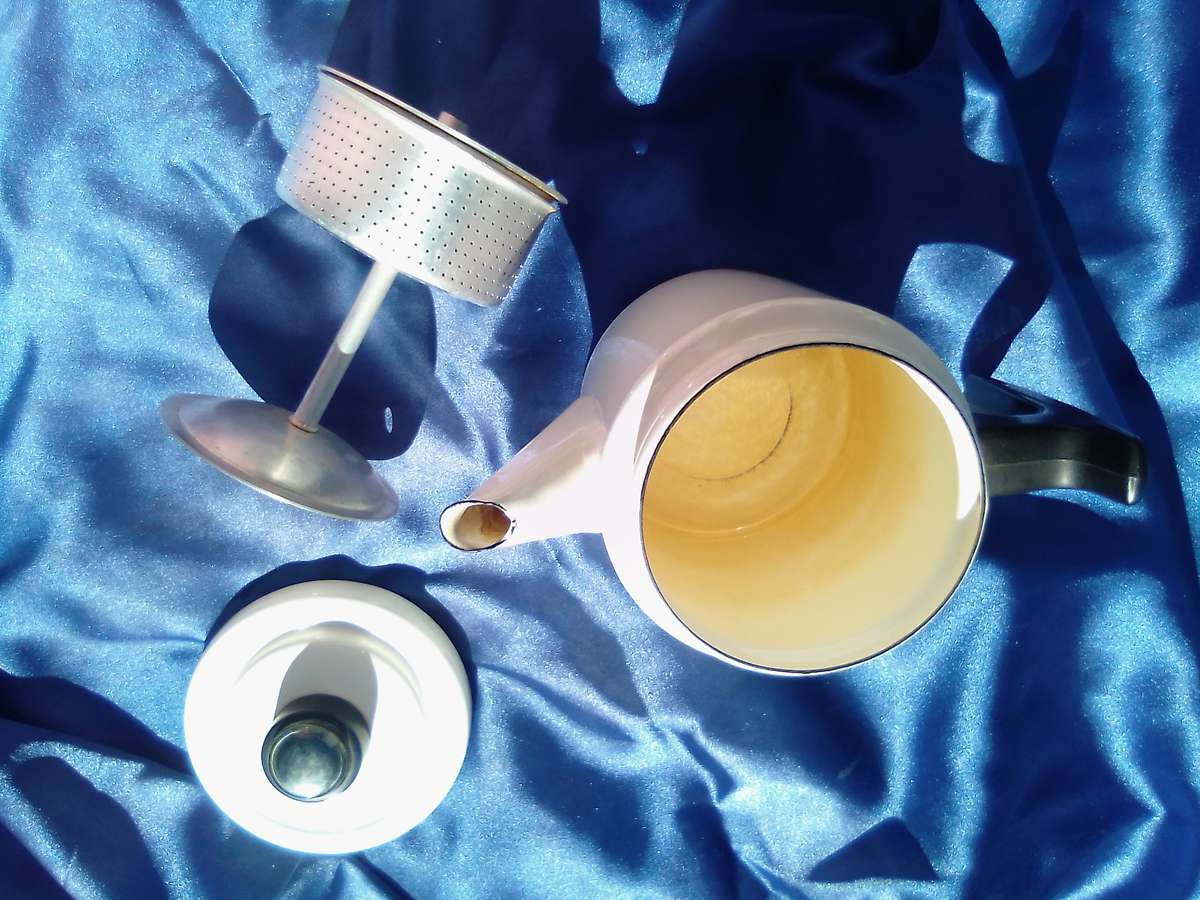 Enamel 2 cup, stove top, coffee perculator.