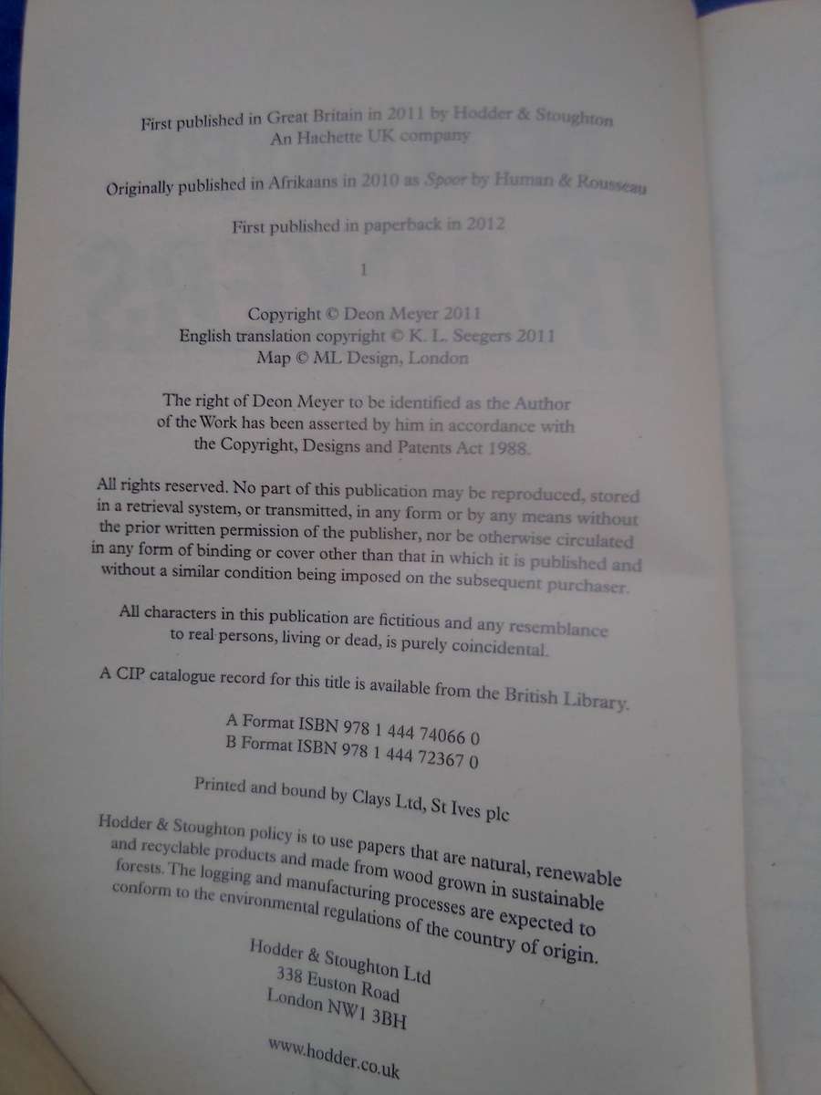 `Trackers"  Deon Meyer.  Soft cover.