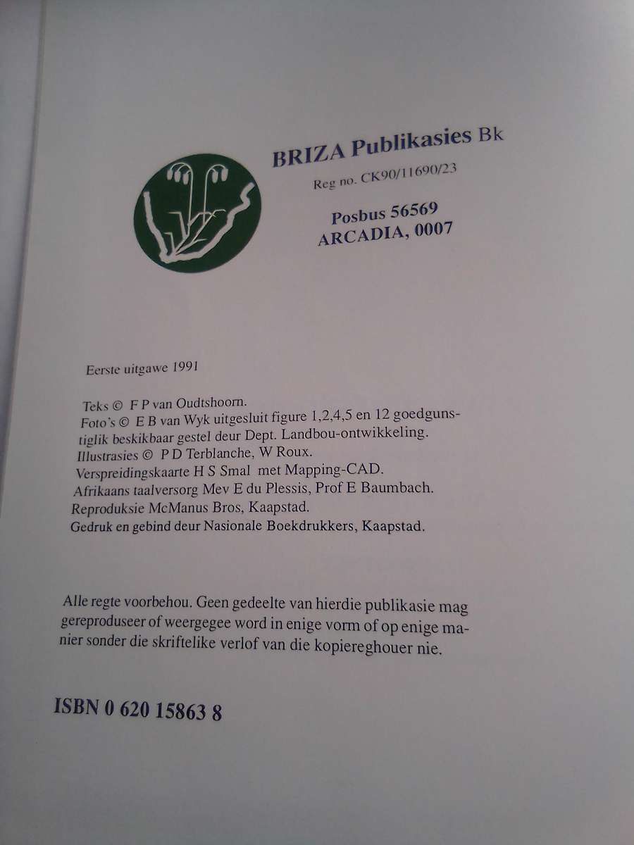 `Gids tot Grasse van Suid-Afrika"  Hard cover.