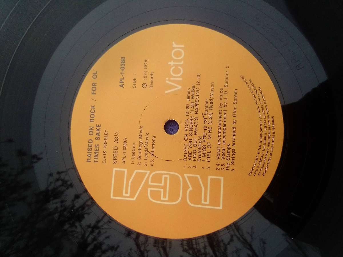 L.P.  "Elvis Presley".  Raised on Rock.  For Ol' Times Sake.  Cover:  Very good. L.P.: Very good.