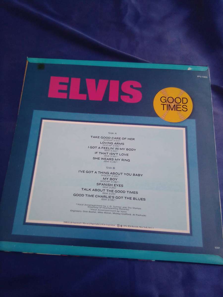 L.P. Vinyl Record. Elvis.  Good Times.  VG  VG