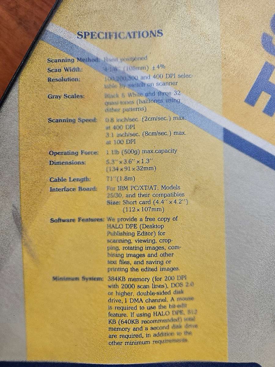 DFI HS-3000 Hand Scanner  for DOS (1989)