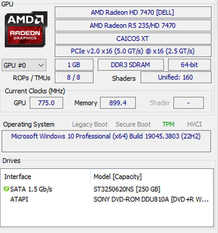 Dell Optiplex 745 - Windows 10- 4Gb RAM - 250Gb HDD- Radeon 7470, KB & Mouse