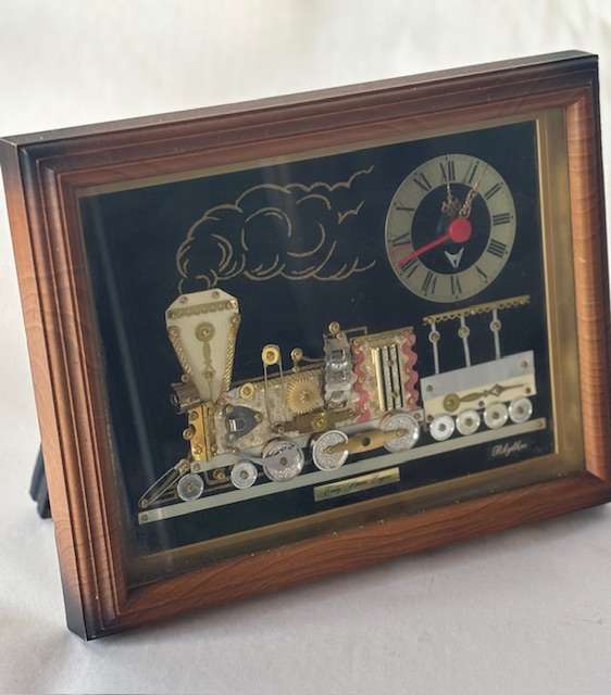 LOCOMOTIVE FRAMED CLOCK "WATCH SPARES"