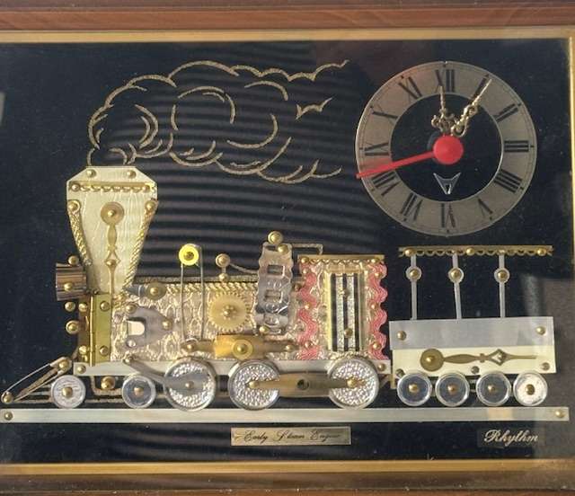 LOCOMOTIVE FRAMED CLOCK "WATCH SPARES"