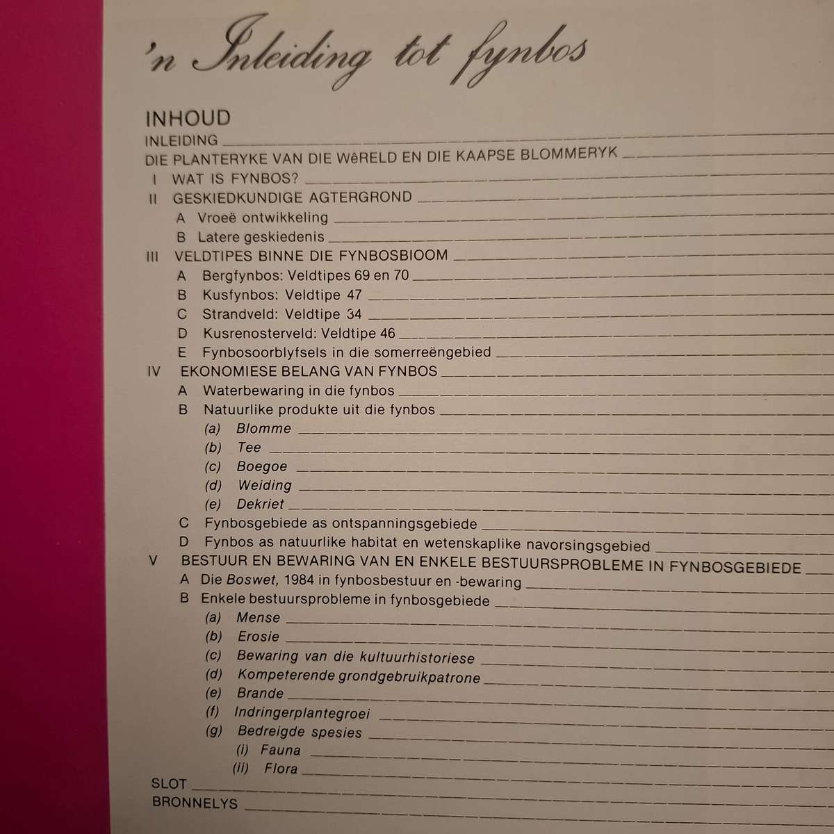 'n Inleiding tot Fynbos (TFJ van Rensburg)