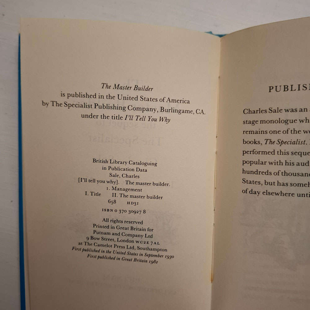 The Master Builder The Sequel To The Specialist (Charles Sale)