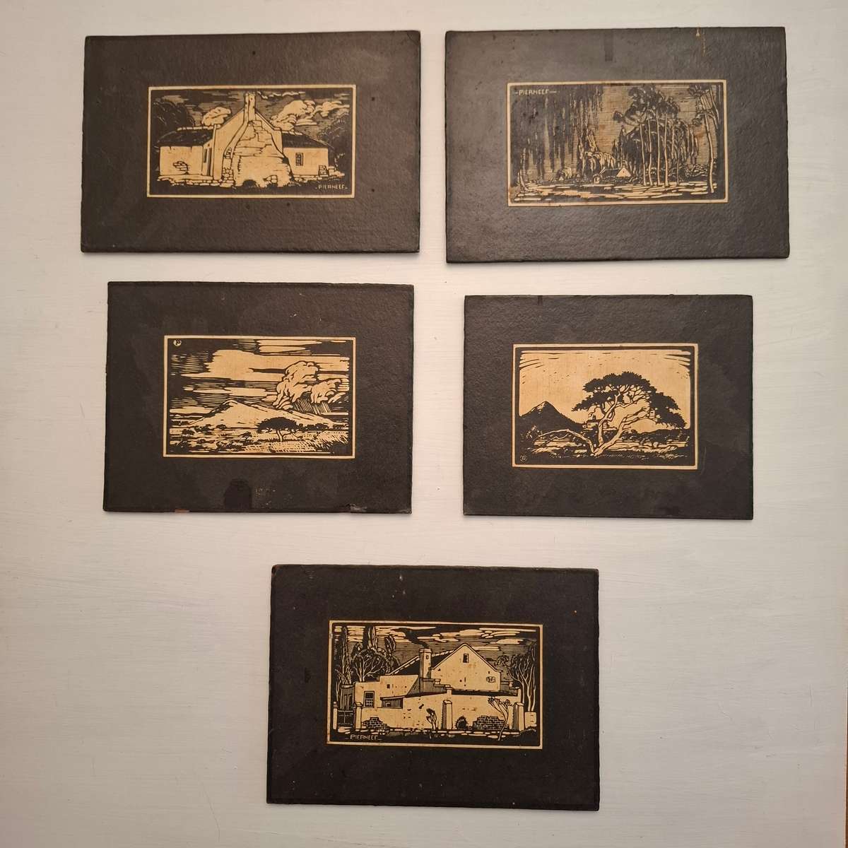 Pierneef - 5 Prints, mounted on board