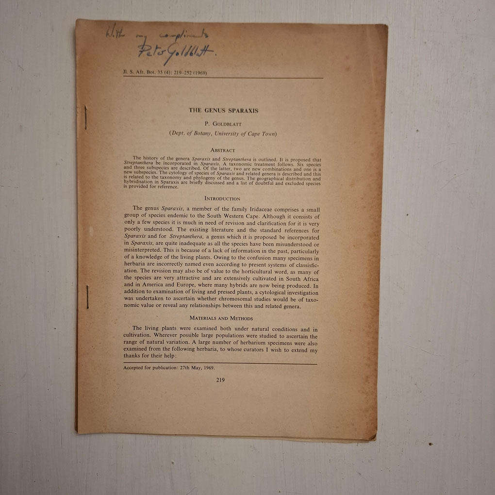 The genus Sparaxis. Journal of South African Botany 35: 219252 (Peter Goldblatt)