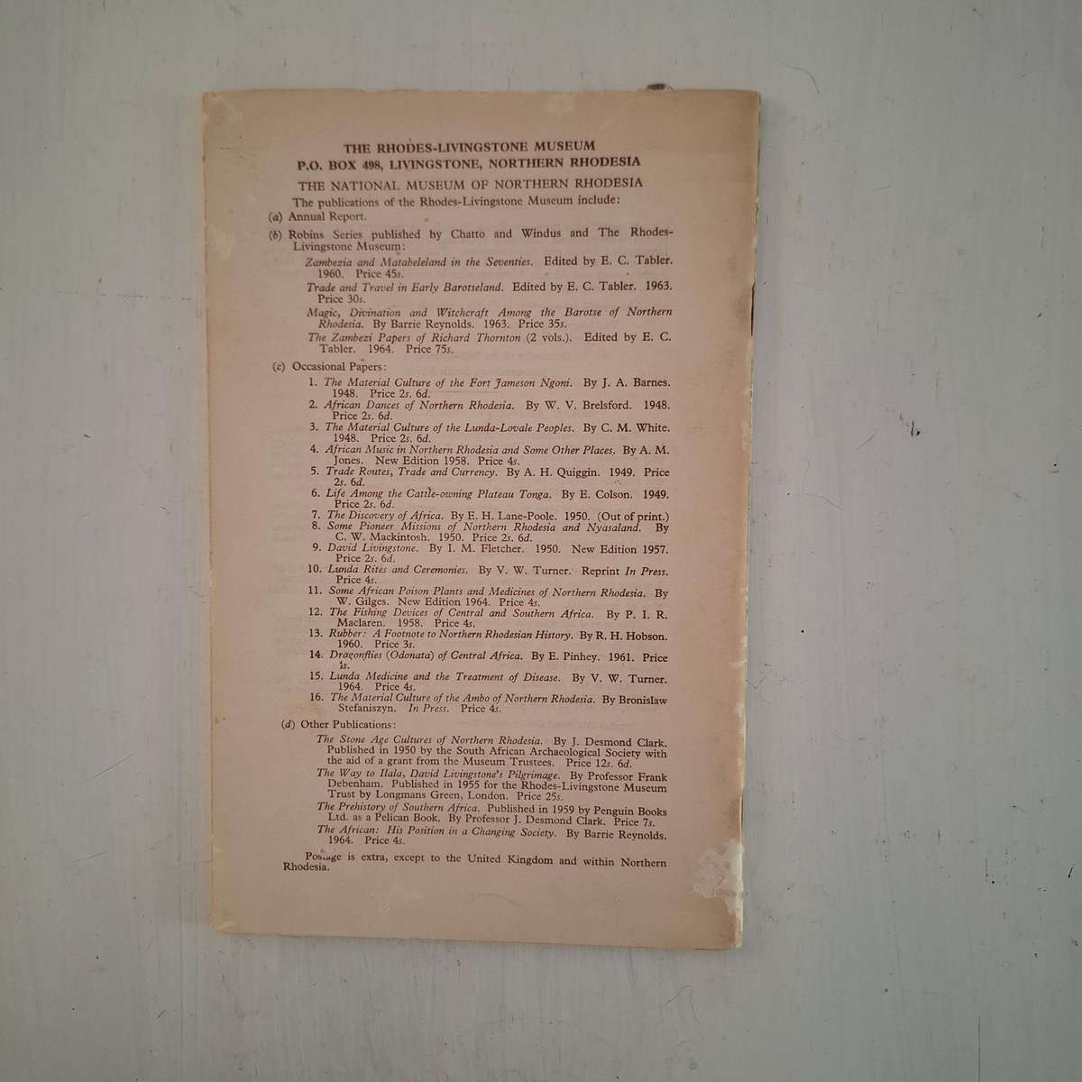 Some African Poison Plants and Medicines of Northern Rhodesia. The Occasional Papers of the Rhodes-L