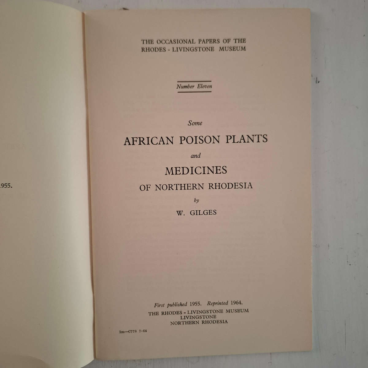 Some African Poison Plants and Medicines of Northern Rhodesia. The Occasional Papers of the Rhodes-L