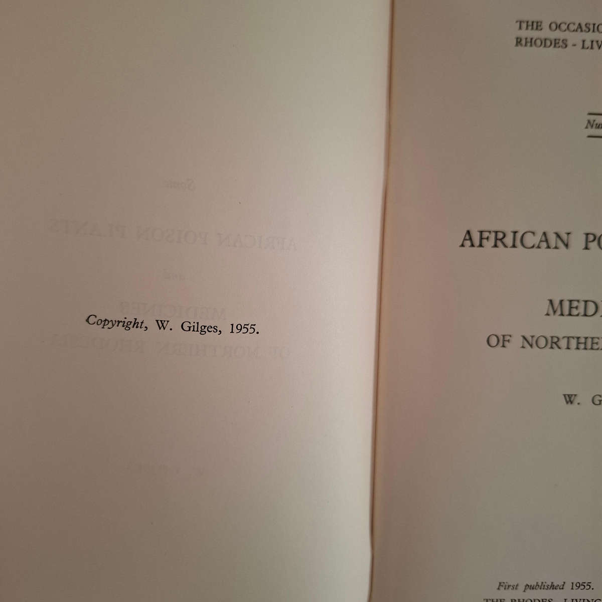 Some African Poison Plants and Medicines of Northern Rhodesia. The Occasional Papers of the Rhodes-L