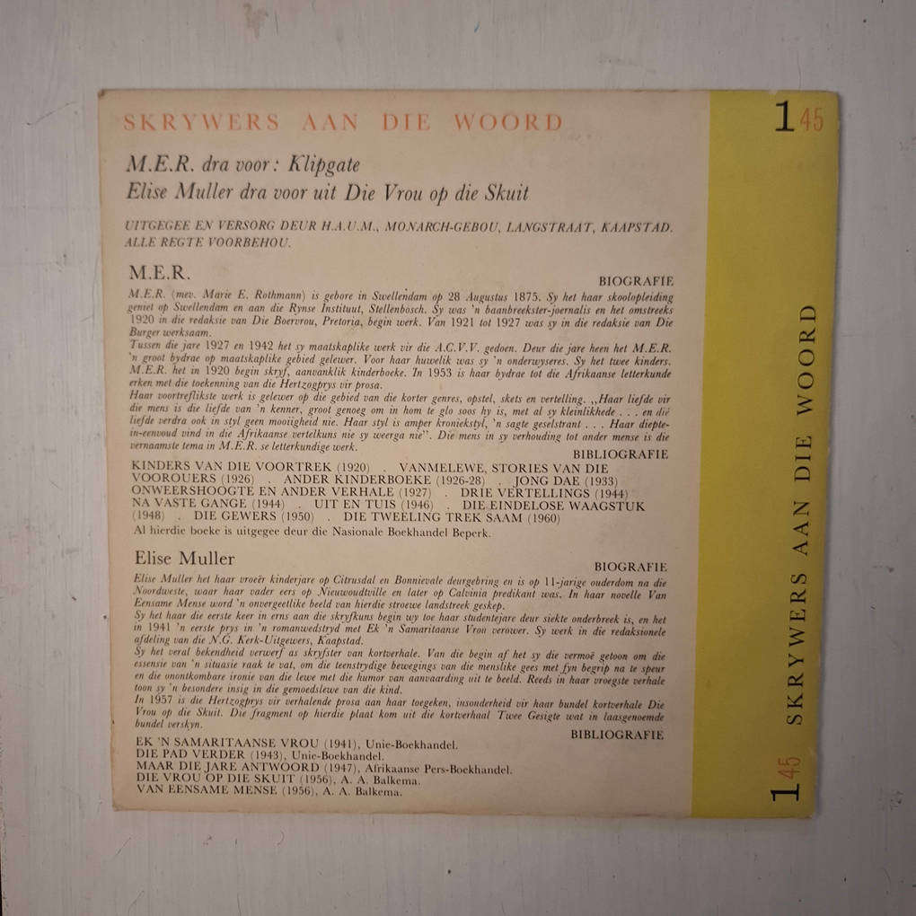 5 X 'Skrywers aan die woord' Records/Plate (Haum)