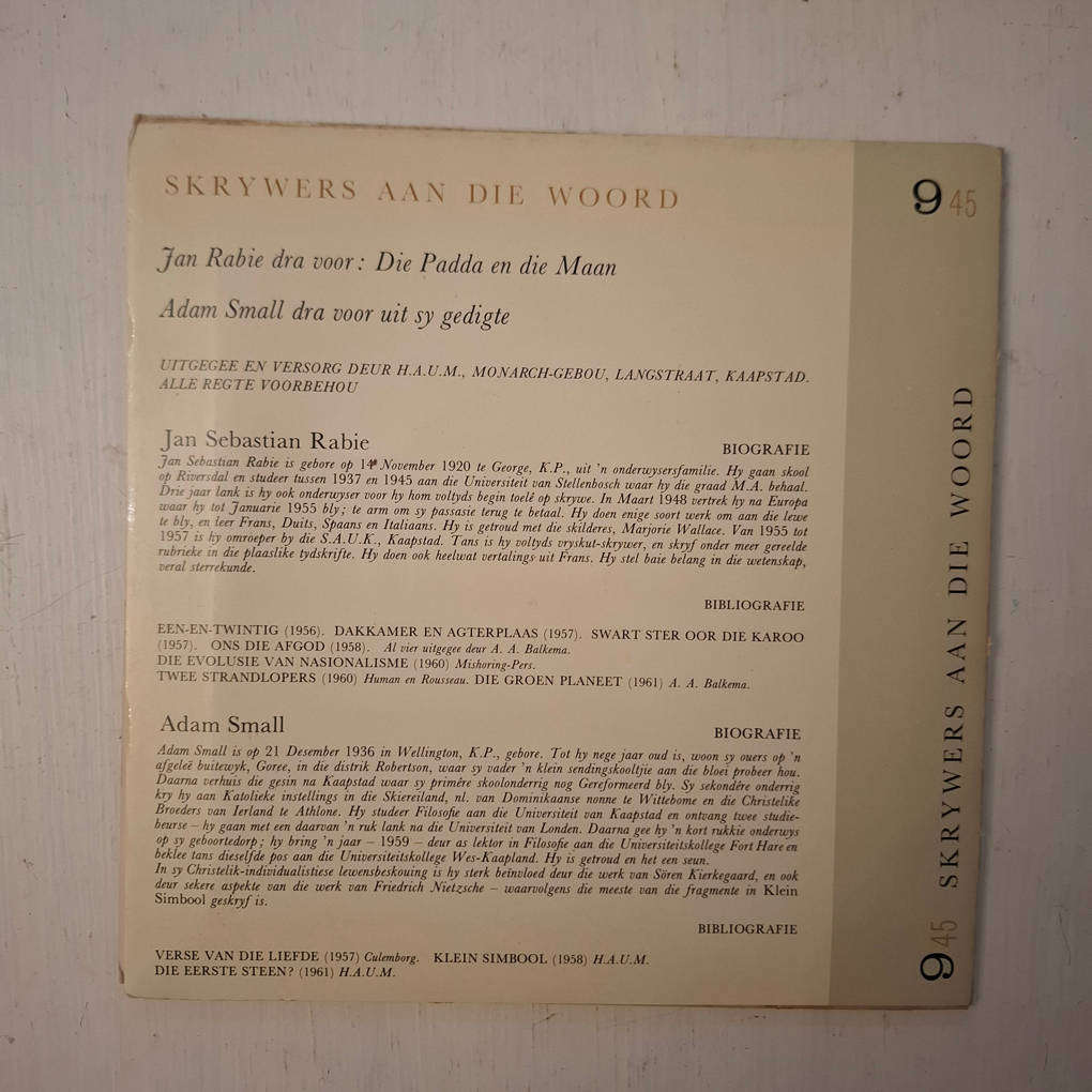 5 X 'Skrywers aan die woord' Records/Plate (Haum)