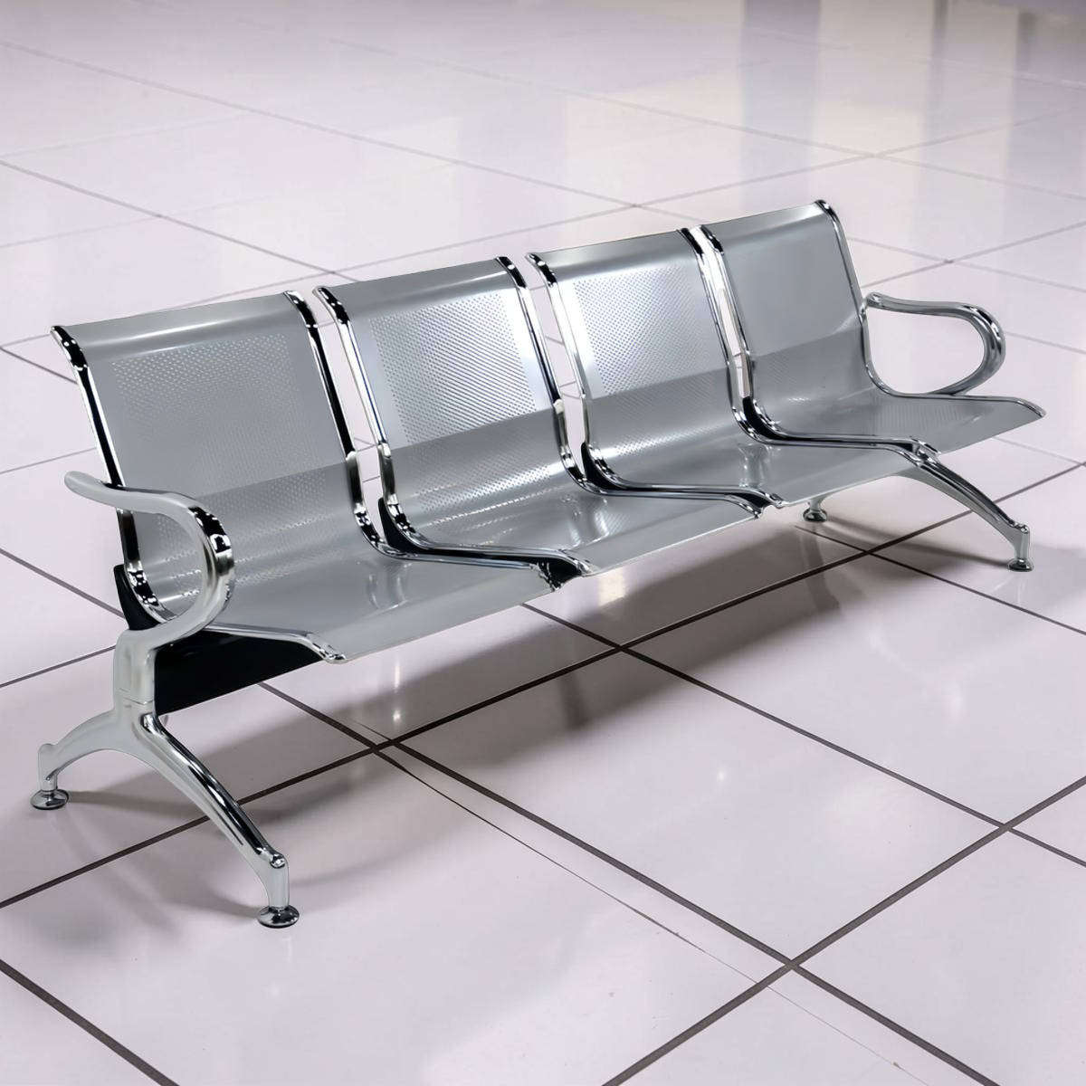 Modern 4-Seater Stainless Steel Waiting Bench- Silver